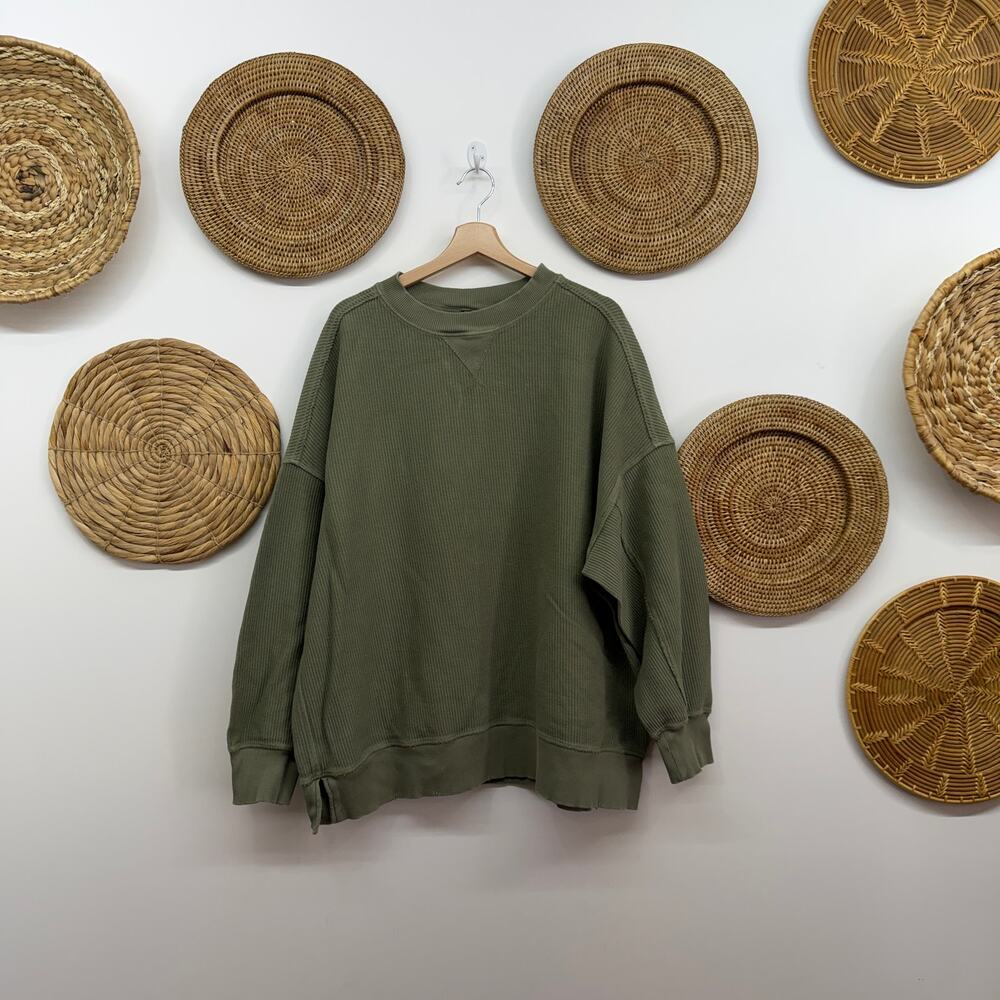 Aerie Green Ribbed Oversized Crew Neck Sweatshirt XL